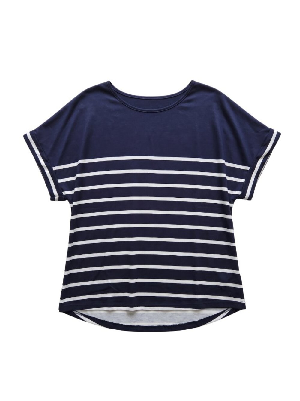 NWT | LILYCOCO Navy & White Striped Dolman Sleeve Cuffed High-Low Top | XL